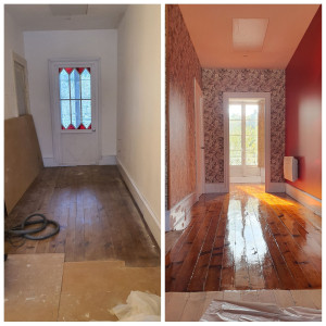 Photo de galerie - Pose de papier peint 
peinture velours 
vitrification parquet 