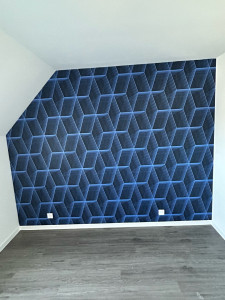 Photo de galerie - Mise en peinture plafond murs et pose de revêtements intissé