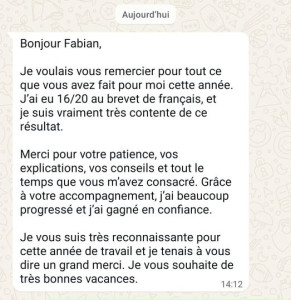 Photo de galerie - Note d'une de mes élèves aux examens