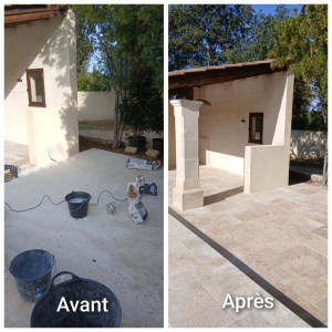 Photo de galerie - Dalle et pose travertin