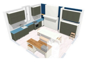 Photo de galerie - Croquis 3D Rénovation complète d'une pièce cuisine.