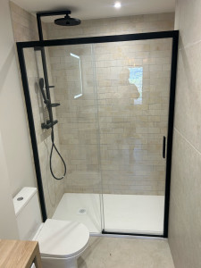 Photo de galerie - Rénovation appartement bac à douche robinetterie paroi de douche wc standard 
