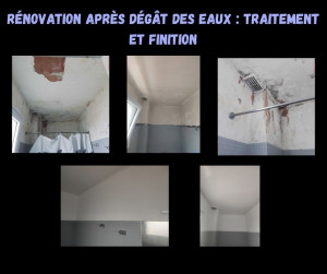 Photo de galerie - « Un comparatif avant/après saisissant illustrant la réfection complète d'un plafond dégradé par l'humidité, passant d'un support brut et sinistré à une finition lisse et parfaitement saine. »