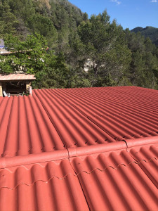 Photo de galerie - Nettoyage de toiture avec une application coloré de peinture hydrofugé spécial Toiture