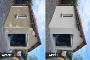 Photo de galerie - Garage :Avant après enduit projeter finition gratter 