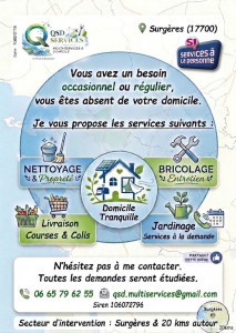 Photo de galerie - Services adaptés selon vos besoins :
- Nettoyage & Propreté 
- Bricolage & Entretien 
- Domicile Tranquille 
- Livraison
- Services à la demande 
- Jardinage 

agrément Services à la personne (CESU préfinancé)