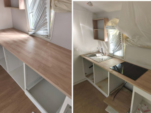 Photo de galerie - Découpe de plans de travail sur 50 bungalow d'un camping local.
