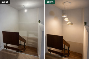 Photo de galerie - Installation d’un luminaire 3 points en hauteur (accès difficile environ 5m de haut)