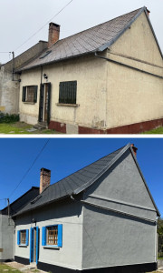 Photo de galerie - Rénovation complète d’une maison. Nous avons rénové la toiture avec un Démoussage et une remise en étanchéité avec une résine colorée hydrofugé.Ensuite,nous avons réparé les fissures sur les façades & remis en peinture. On a également refait les volets.