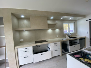 Photo de galerie - Installation spot encastrable , plaque de cuisson et hotte