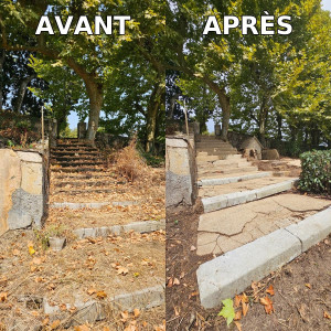 Photo de galerie - Avant / Après d'un nettoyage d'escalier  d'un château