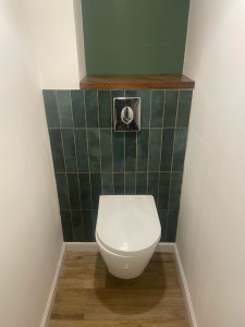 Photo de galerie - Rénovation d’un toilette suspendu coffrage Placo + pose d’une faïences pavé de verre ?