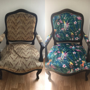 Photo de galerie - Avant /après rénovation de fauteuil 