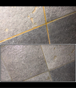 Photo de galerie - Avant/après nettoyage des joints de douche à la vapeur. 