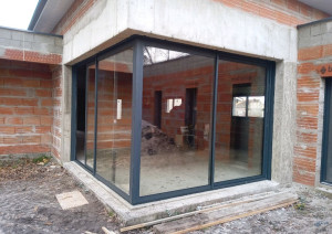 Photo de galerie - Coulissant ouverture d'angle en aluminium posé en applique.