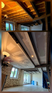 Photo de galerie - Pose d'un plafond en placo, et réalisations des bandes a joint.