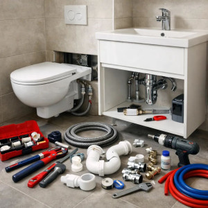Photo de galerie - WC , lavabo, vasque complète,  des mitigeurs,  baignoire.  douche , .....
