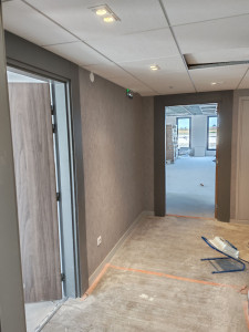 Photo de galerie - La préparation de supports enduit ponçage et pose papier peint .