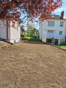 Photo de galerie - Engazonnement pour la mise en place de gazon rouleau 
