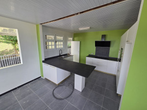 Photo de galerie - 
Cuisine moderne et minimaliste.
Dominance de blanc, noir et vert vif.
Design assez épuré avec des lignes simples.