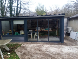 Photo de galerie - Création d'une extension ossature bois et menuiserie aluminium.

