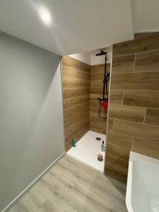 Photo de galerie - Création douche, baignoire demi îlot,sol et peinture 