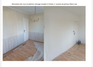 Photo de galerie - Ratissage enduit murs et plafond, peinture Blanc mat en 2 couches.