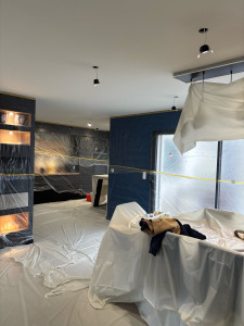 Photo de galerie - Plafond refait à neuf. Protection de la totalité du chantier.