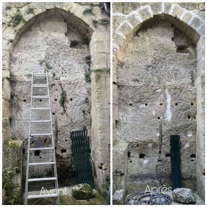Photo de galerie - Nettoyage haute pression mur en vieille pierre 