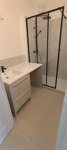 Photo de galerie - Salle de douche clé a main 
pose carrelage, faïence, paroi, meubles vasque 