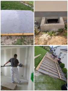 Photo de galerie - Création de dalle béton 
création de terrasse en bois
ponçage de bande et peinture 