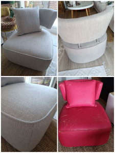 Photo de galerie - Réfection de ce fauteuil avec un tissu velours texturé 