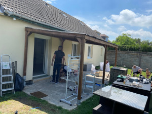 Photo de galerie - Création d’une avancée en bois avec couverture, tôle pour terrasse