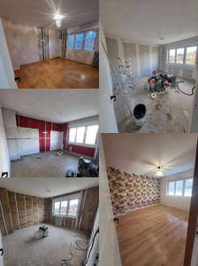 Photo de galerie - Préparation des murs, enduit, ponçage, peinture des murs et plafonds, pose de sol. Chantier réalisé avec des finitions propres et un résultat durable.