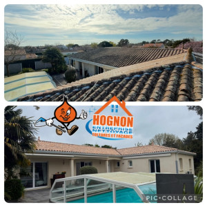 Photo de galerie - Voici photo avant après nettoyage toiture sans Karcher traitement antimousse & hydrofuge