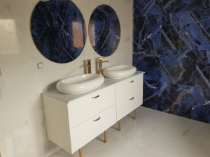 Photo de galerie - Installation plomberie maison neuve plus pose sanitaires meuble double vasque plus miroire 