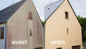 Photo de galerie - Nettoyage haute pression de dalle et mur 
traitement anti-mousse et hydrofuge