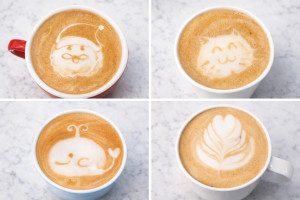 Photo de galerie - Latte Art : l’art de dessiner sur le café. Découvrez des créations réalisées à la main par notre barista : motifs ludiques, personnages et rosaces élégantes.