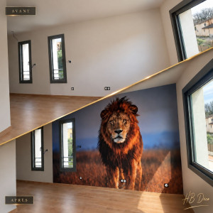 Photo de galerie - Pose d'un poster mural panoramique pour transformer la chambre et créer une ambiance décorative unique