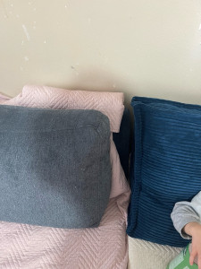 Photo de galerie - Ancienne cousin couleur gris canapé nouveau bleu.