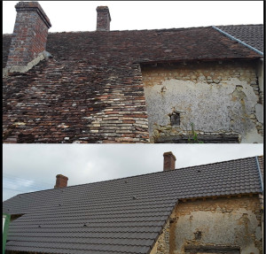 Photo de galerie - Photo d’un avant-après en rénovation couverture charpente 