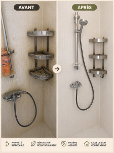 Photo de galerie - ✨ Avant ➡️ Après

Le calcaire et les traces ont disparu. Une douche propre, brillante et agréable à utiliser, jusque dans les moindres détails. ??
