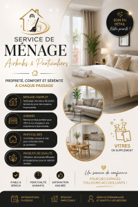 Photo de galerie - Bonjour, 
je vous propose mes services de nettoyage Airbnbs, professionnels et particuliers. 
je suis disponible les vendredis et samedis 