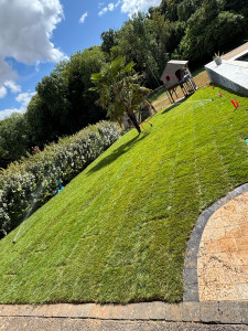 Photo de galerie - Mise en place d’arrosage automatique ainsi que la préparation du support pour le gazon de placage.