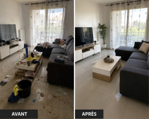 Photo de galerie - Nettoyage complet et remise en ordre des espaces : dépoussiérage, nettoyage des surfaces et des sols, rangement et finitions pour un intérieur propre, sain et soigné.