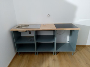 Photo de galerie - Pose de meubles de cuisine évier et plaque 