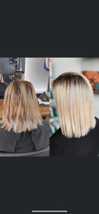 Photo de galerie - Éclaircissement avec couleur en racine
Patine sur les longueurs pour donner un effet plus claire