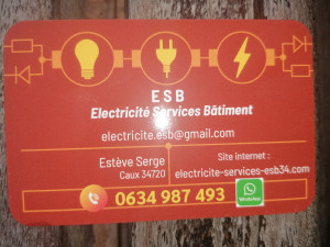 Photo de galerie - Carte de visite professionnelle
ESB
Électricité Services Bâtiment
Tél 0634987493 