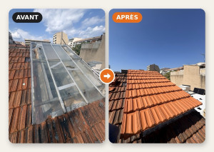Photo de galerie - Remplacement d'une grande verrière cassée par des tuiles neuves – Marseille