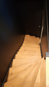 Photo de galerie - Décapage marche d'escalier, vitrificateur 
ratissage et peinture sur placo 